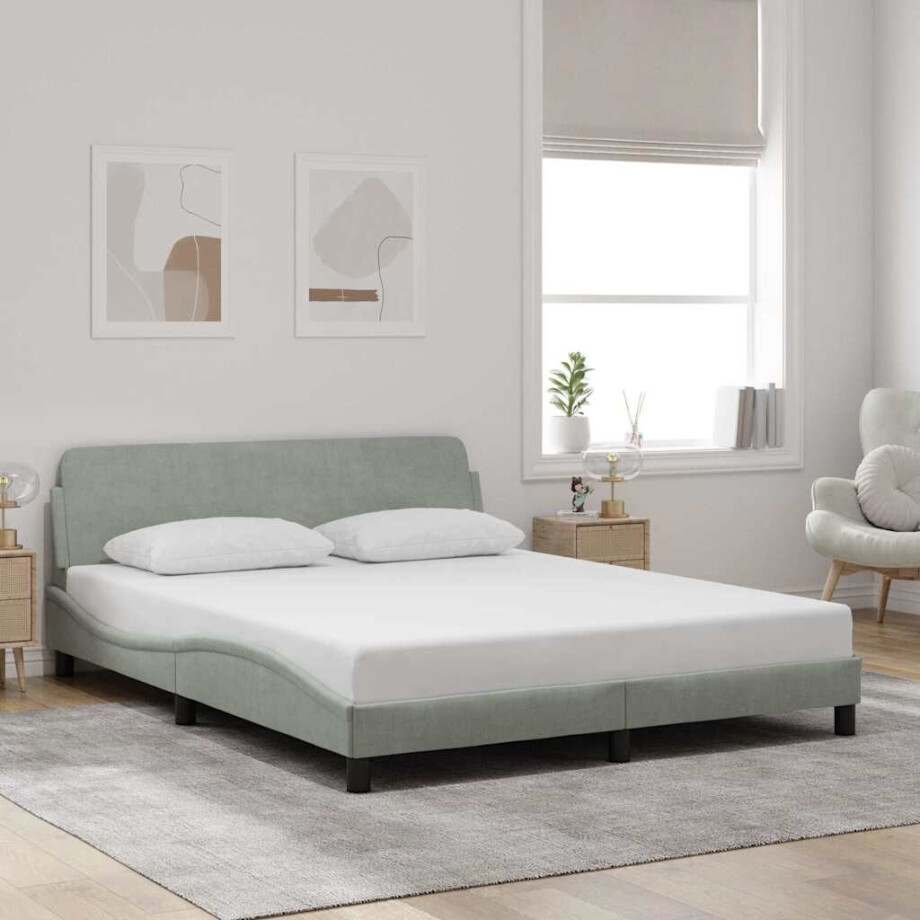 vidaXL Bedframe "Dover" 160x200 cm fluweel lichtgrijs afbeelding 1