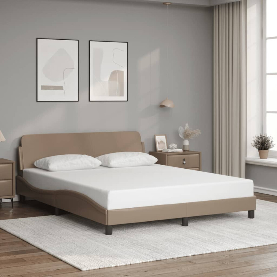 vidaXL Bedframe "Dover" kunstleer cappuccinokleurig 160x200 cm afbeelding 1