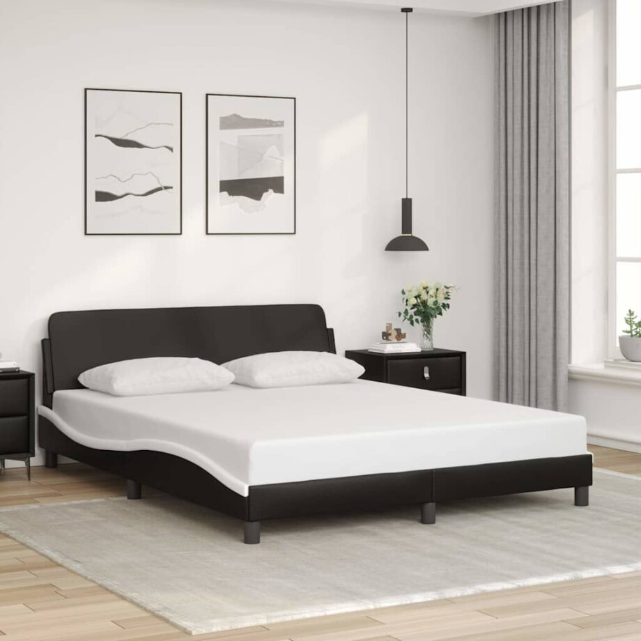 vidaXL Bedframe "Dover" kunstleer zwart en wit 160x200 cm afbeelding 1