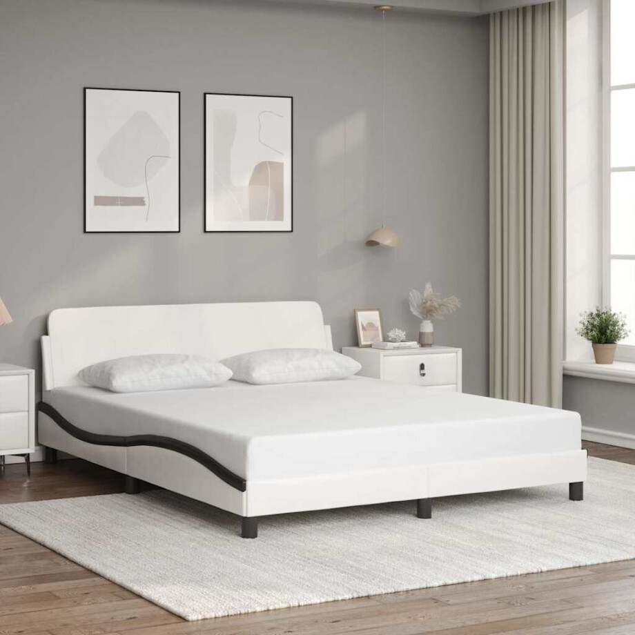 vidaXL Bedframe "Dover" kunstleer zwart en wit 160x200 cm afbeelding 1