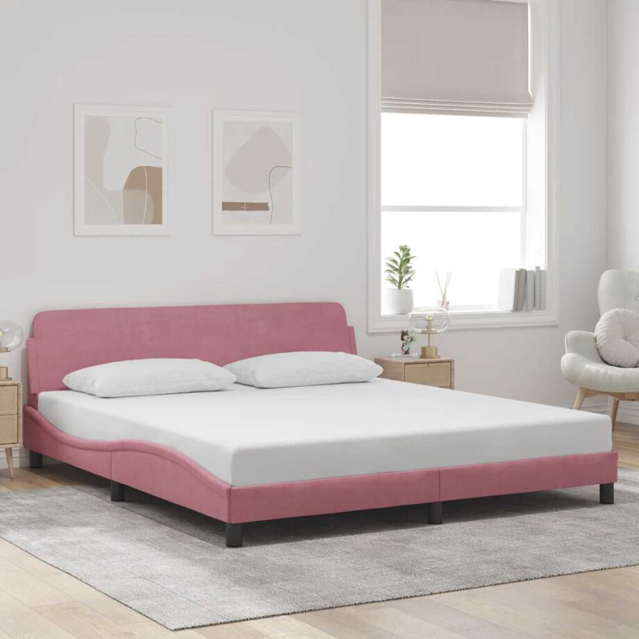 vidaXL Bedframe met hoofdeinde "Dover" 180x200 cm fluweel roze afbeelding 1