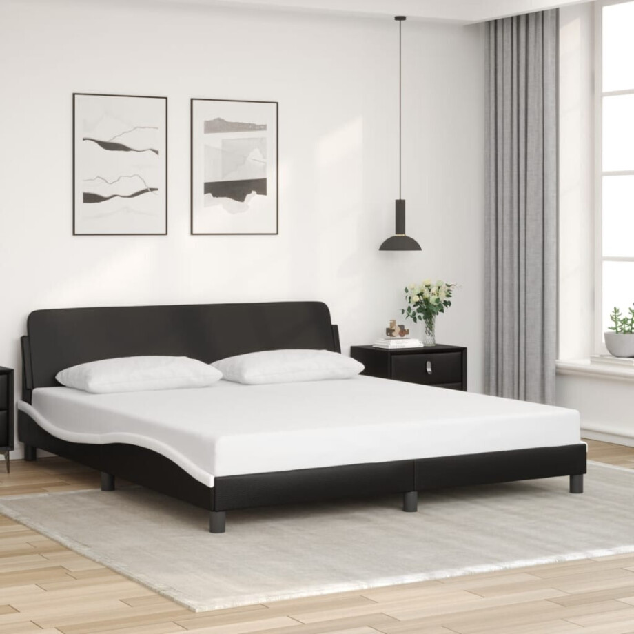 vidaXL Bedframe "Dover" kunstleer zwart en wit 180x200 cm vidaXL Bedframe "Dover" kunstleer zwart en wit 180x200 cm afbeelding 1