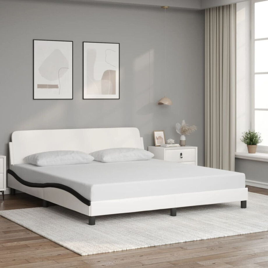 vidaXL Bedframe "Dover" kunstleer wit en zwart 180x200 cm afbeelding 1