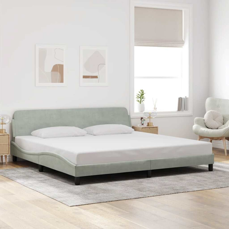 vidaXL Bedframe "Dover" 200x200 cm fluweel lichtgrijs afbeelding 1