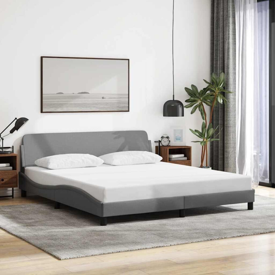 vidaXL Bedframe "Dover" stof lichtgrijs 183x213 cm afbeelding 1