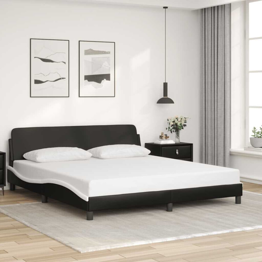 vidaXL Bedframe "Dover" kunstleer zwart en wit 183x213 cm vidaXL Bedframe "Dover" kunstleer zwart en wit 183x213 cm afbeelding 1