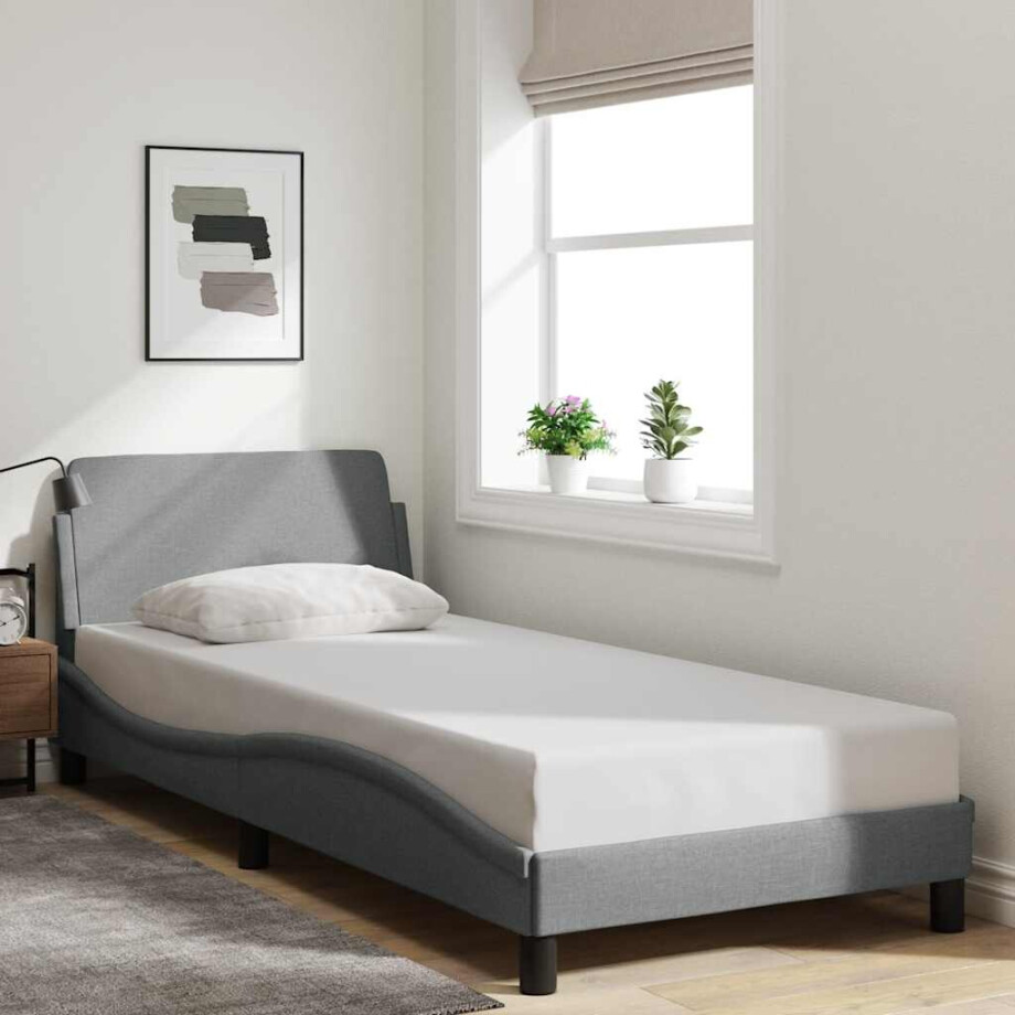 vidaXL Bedframe Dover lichtgrijs 90x190 cm stof vidaXL Bedframe Dover lichtgrijs 90x190 cm stof afbeelding 1