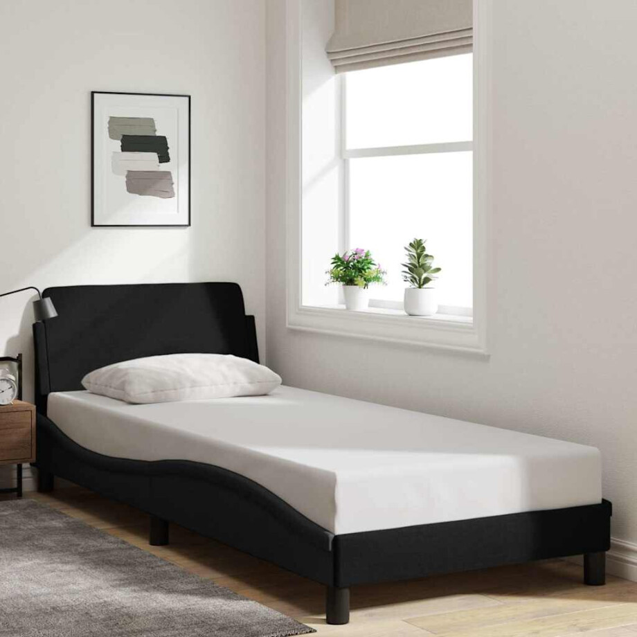vidaXL Bedframe Dover zwart 90x190 cm stof vidaXL Bedframe Dover zwart 90x190 cm stof afbeelding 1