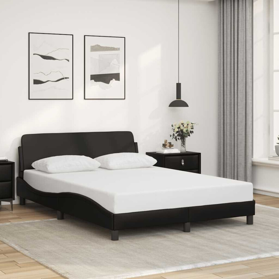 vidaXL Bedframe Dover zwart 135x190 cm kunstleer vidaXL Bedframe Dover zwart 135x190 cm kunstleer afbeelding 1