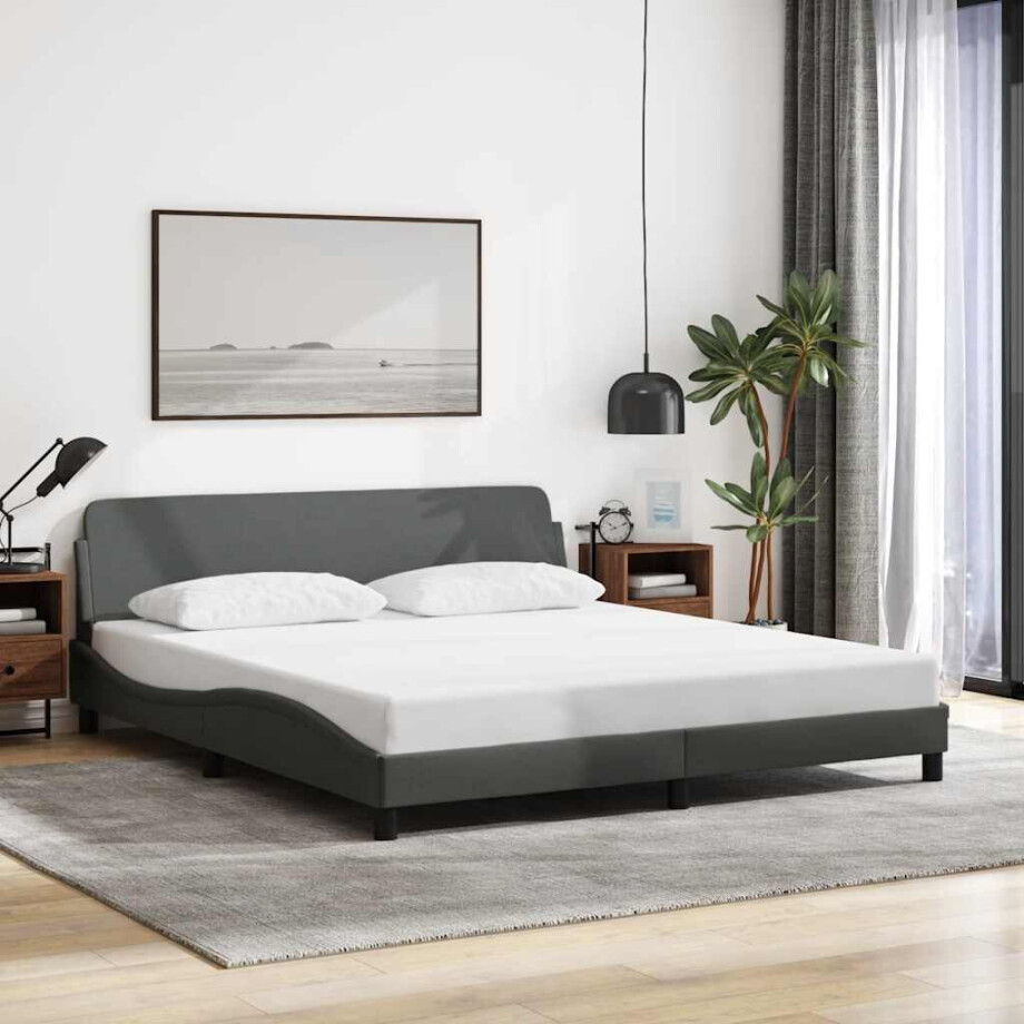 vidaXL Bedframe Dover donkergrijs 180x200 cm stof afbeelding 1