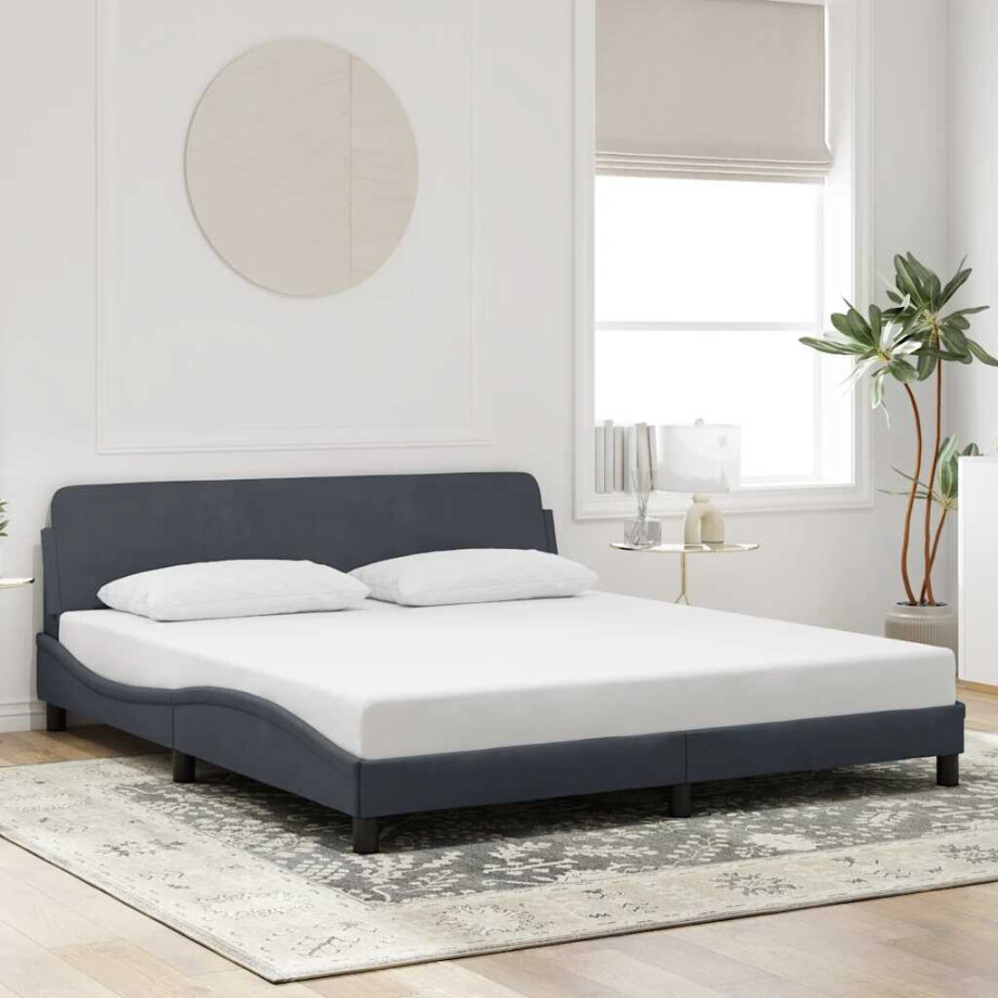 vidaXL Bedframe Dover donkergrijs 180x200 cm fluweel vidaXL Bedframe Dover donkergrijs 180x200 cm fluweel afbeelding 1