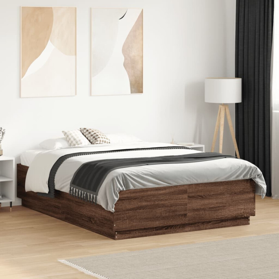vidaXL Bedframe bewerkt hout bruin eikenkleur 140x190 cm afbeelding 1