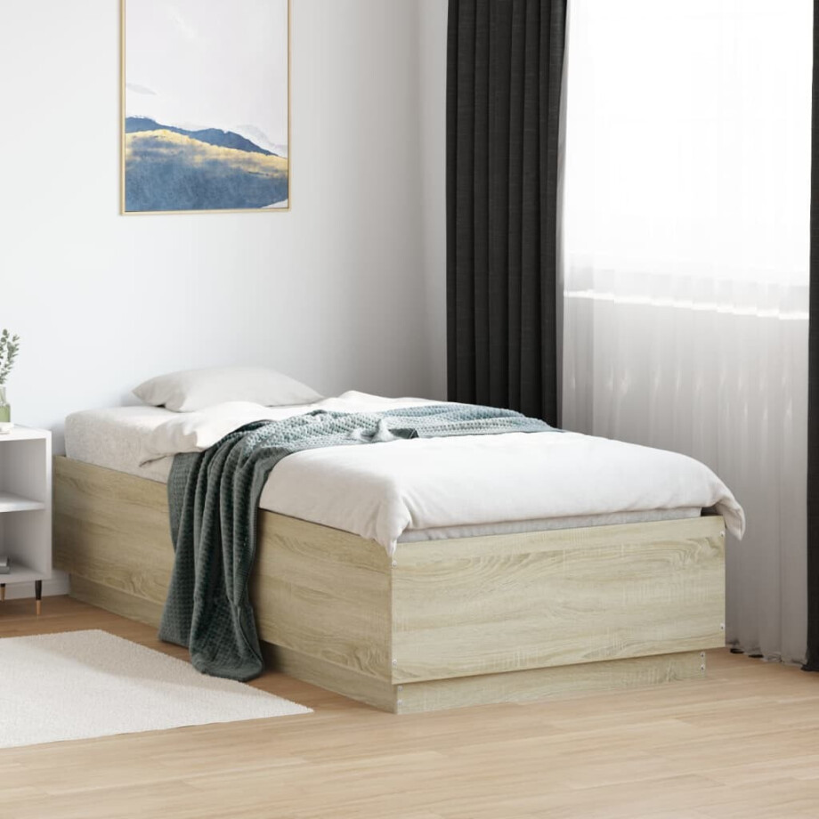 vidaXL Bedframe bewerkt hout sonoma eikenkleurig 90x190 cm afbeelding 1
