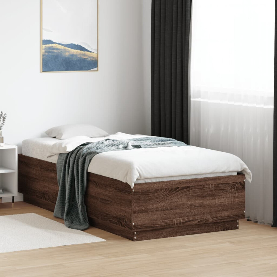 vidaXL Bedframe bewerkt hout bruin eikenkleur 75x190 cm afbeelding 1