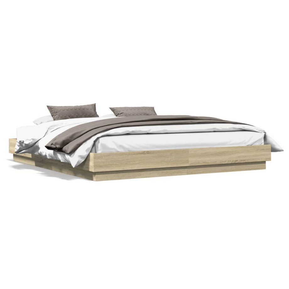 vidaXL Bedframe bewerkt hout sonoma eikenkleurig 200x200 cm afbeelding 1