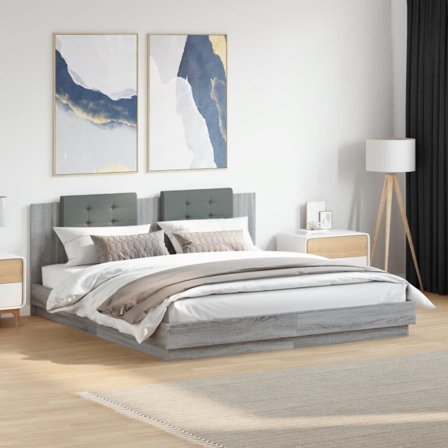 vidaXL Bedframe met hoofdeinde bewerkt hout grijs sonoma 200x200 cm vidaXL Bedframe met hoofdeinde bewerkt hout grijs sonoma 200x200 cm afbeelding 1