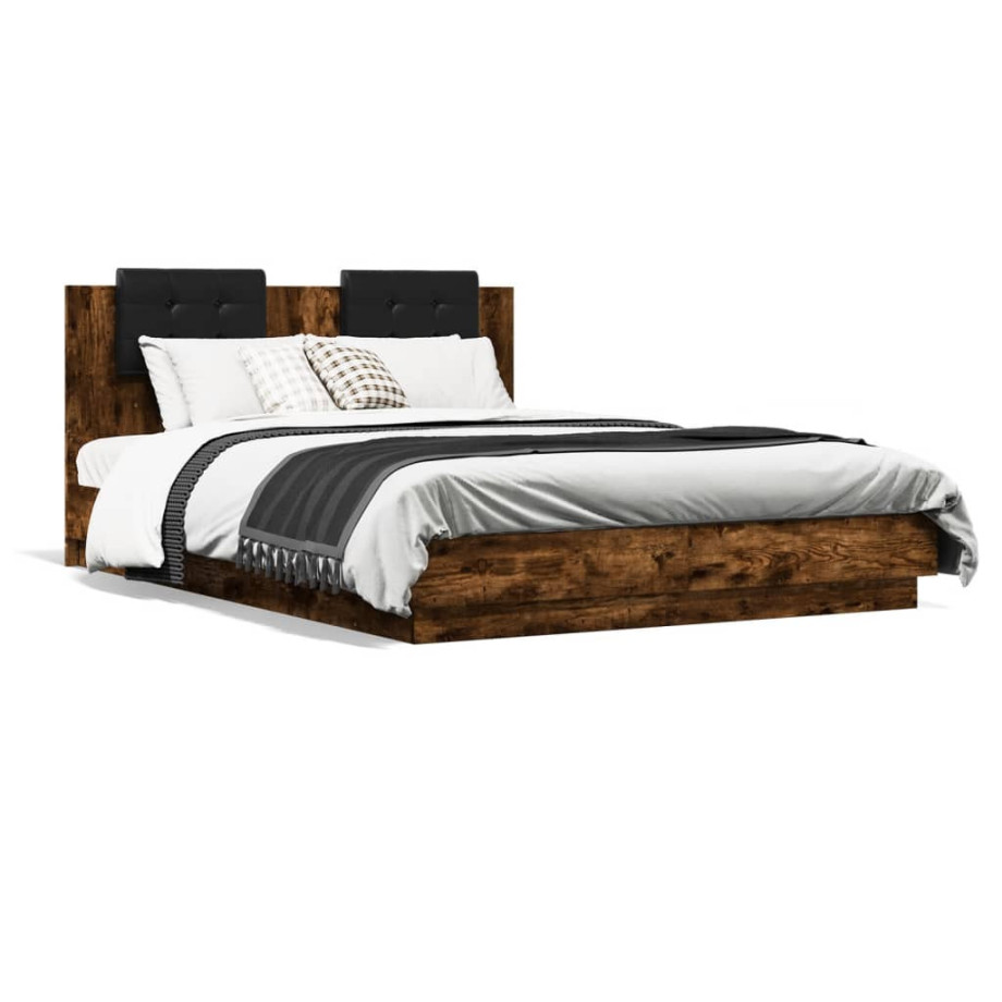 vidaXL Bedframe met hoofdeinde bewerkt hout gerookt eiken 120x200 cm afbeelding 1