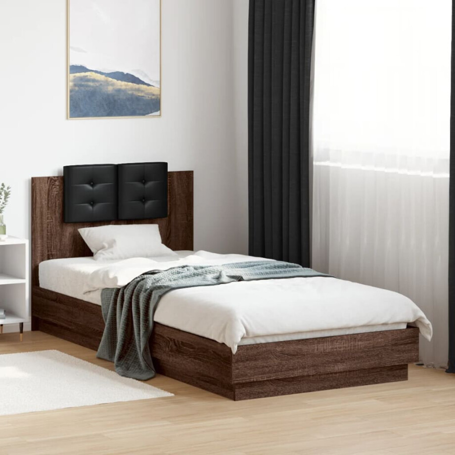 vidaXL Bedframe met hoofdeinde bewerkt hout bruineikenkleur 100x200 cm afbeelding 1