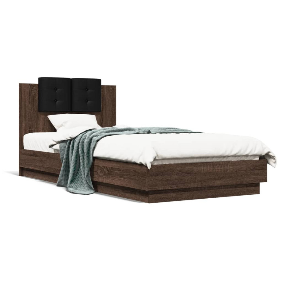 vidaXL Bedframe met hoofdeinde bewerkt hout bruineikenkleur 90x200 cm afbeelding 1