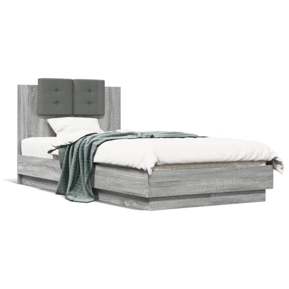 vidaXL Bedframe met hoofdeinde bewerkt hout grijs sonoma 90x190 cm vidaXL Bedframe met hoofdeinde bewerkt hout grijs sonoma 90x190 cm afbeelding 1