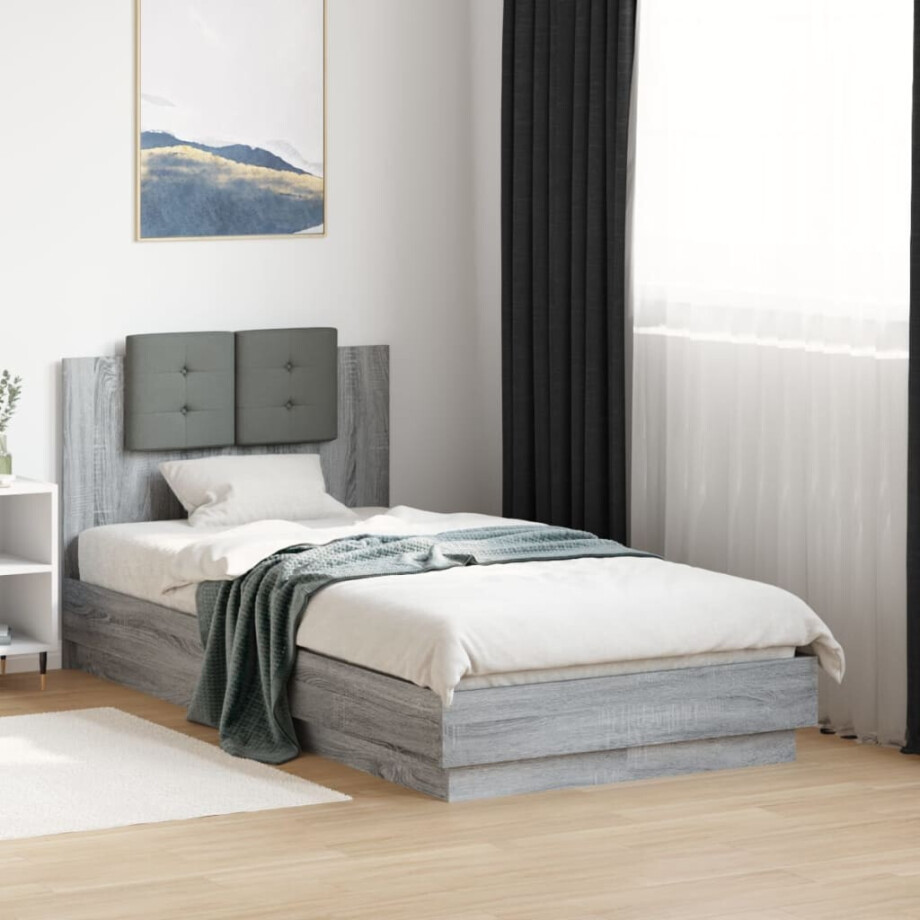 vidaXL Bedframe met hoofdbord bewerkt hout grijs sonoma 75x190 cm vidaXL Bedframe met hoofdbord bewerkt hout grijs sonoma 75x190 cm afbeelding 1