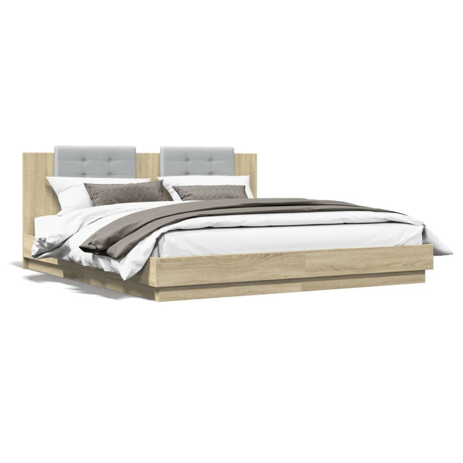 vidaXL Bedframe met hoofdbord en LED sonoma eikenkleurig 180x200 cm afbeelding 1