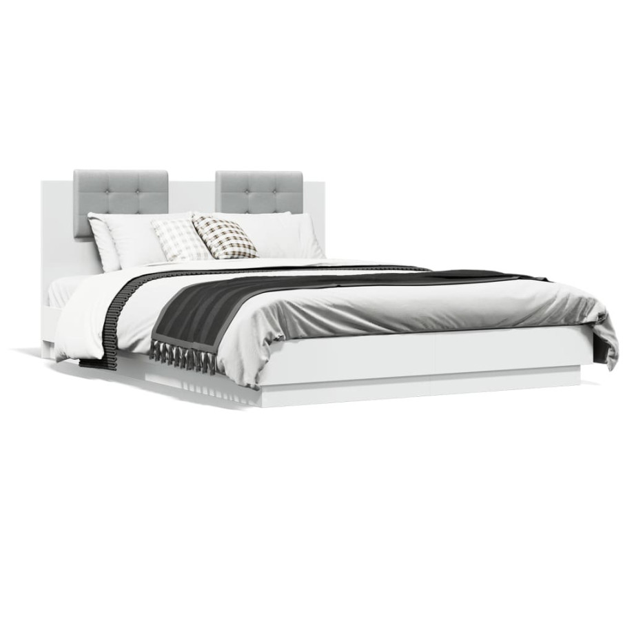 vidaXL Bedframe met hoofdeinde en LED-verlichting wit 150x200 cm afbeelding 1