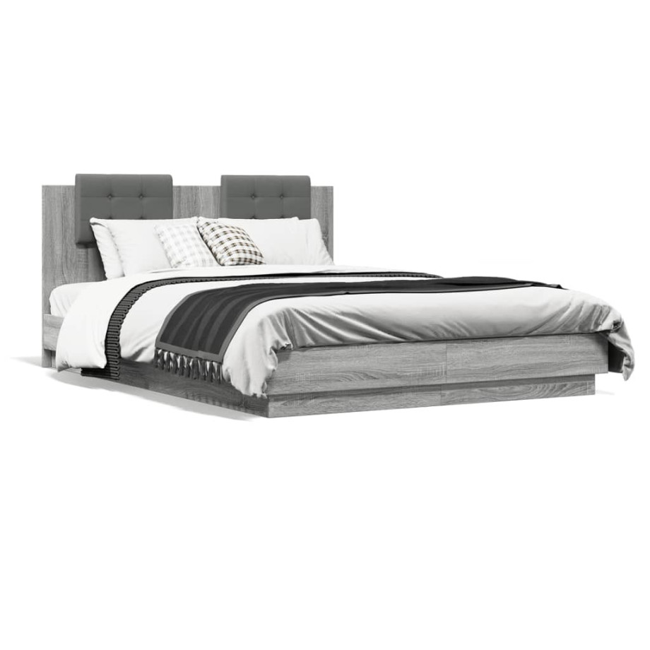 vidaXL Bedframe met hoofdbord en LED grijs sonoma eiken 150x200 cm afbeelding 1