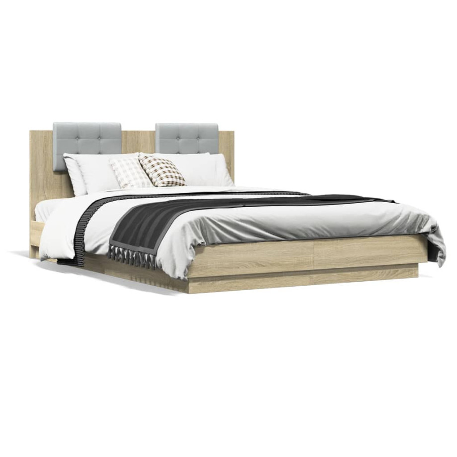 vidaXL Bedframe met hoofdbord en LED sonoma eikenkleurig 140x200 cm afbeelding 1