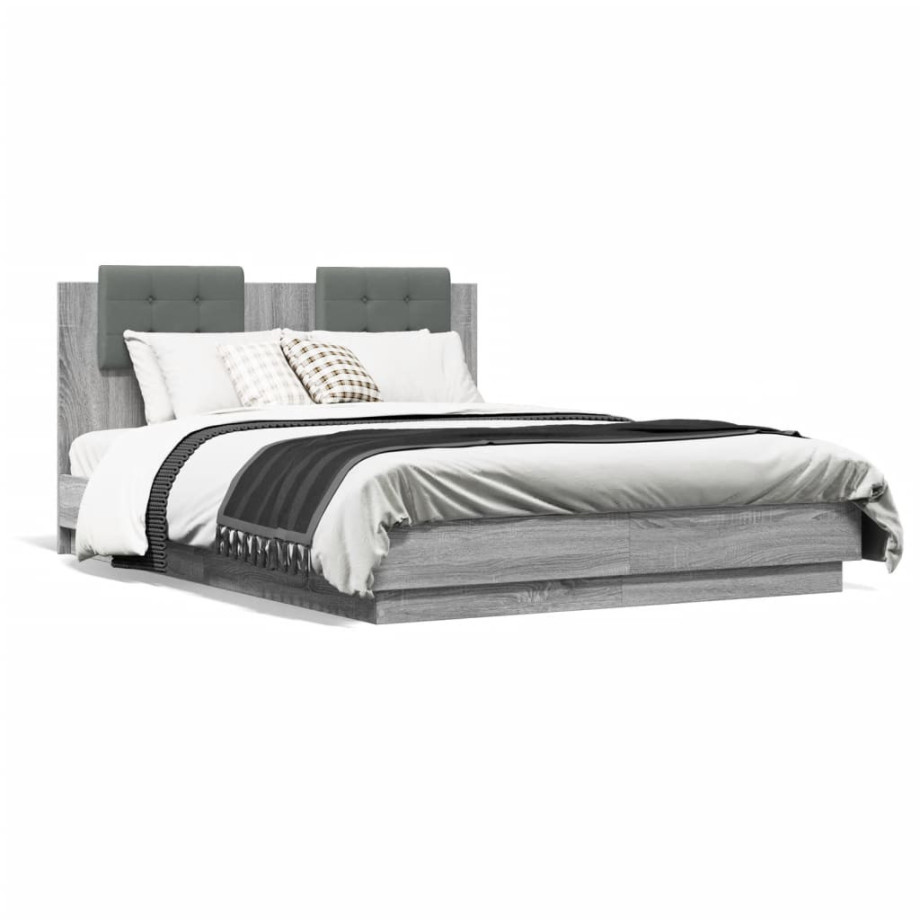 vidaXL Bedframe met hoofdbord en LED grijs sonoma eikenkleur 140x190cm afbeelding 1