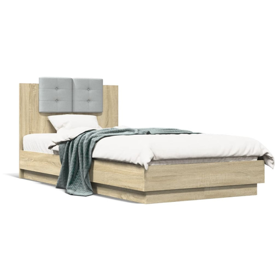 vidaXL Bedframe met hoofdbord en LED sonoma eikenkleurig 90x190 cm afbeelding 1