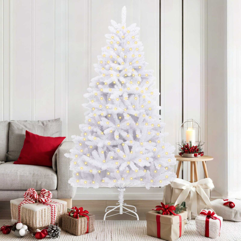 vidaXL Kunstkerstboom met 300 LED Wit 180 cm PVC en Metaal afbeelding 1