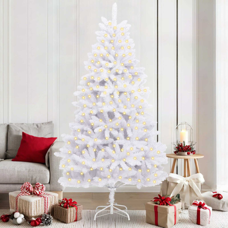 vidaXL Kunstkerstboom met 300 LED Wit 210 cm PVC en Metaal afbeelding 1
