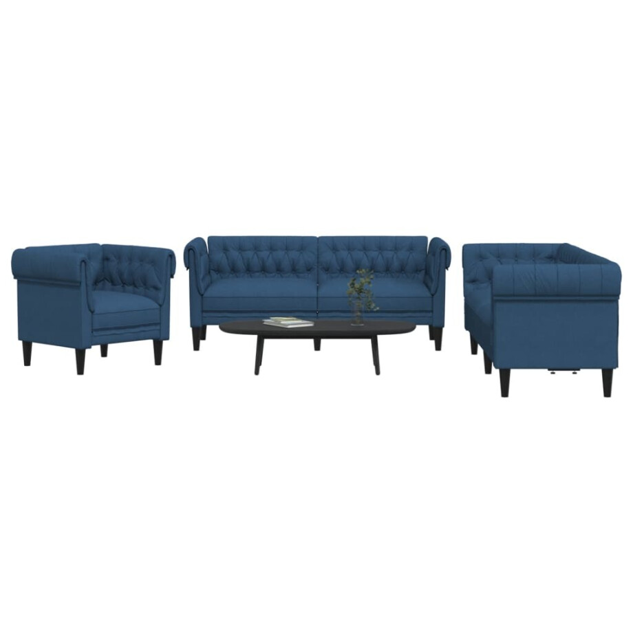 vidaXL 3-delige Loungeset stof blauw afbeelding 1