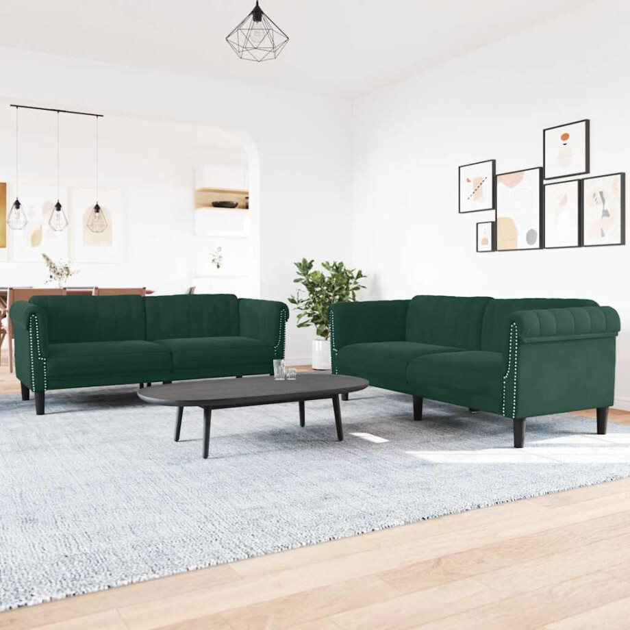 vidaXL 3-delige Loungeset fluweel donkergroen vidaXL 3-delige Loungeset fluweel donkergroen afbeelding 1