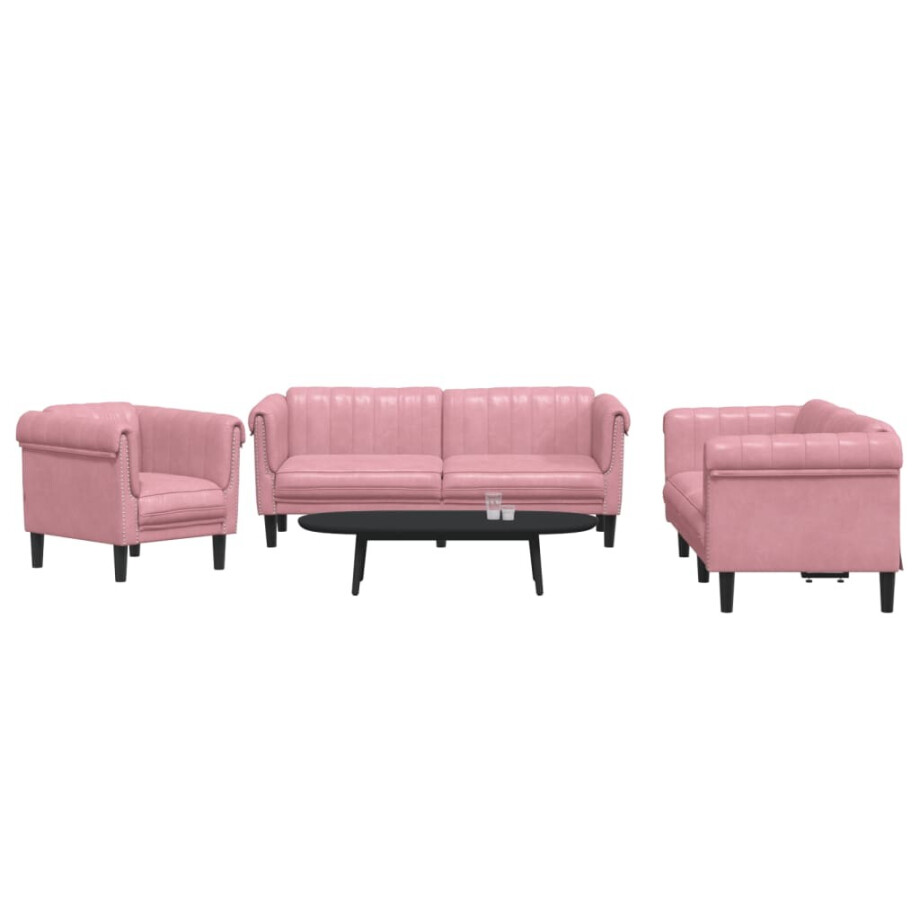 vidaXL 3-delige Loungeset fluweel roze afbeelding 1