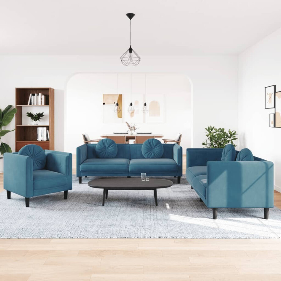 vidaXL 3-delige Loungeset met kussens fluweel blauw vidaXL 3-delige Loungeset met kussens fluweel blauw afbeelding 1