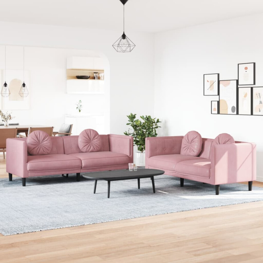 vidaXL 2-delige Loungeset met kussens fluweel roze afbeelding 1