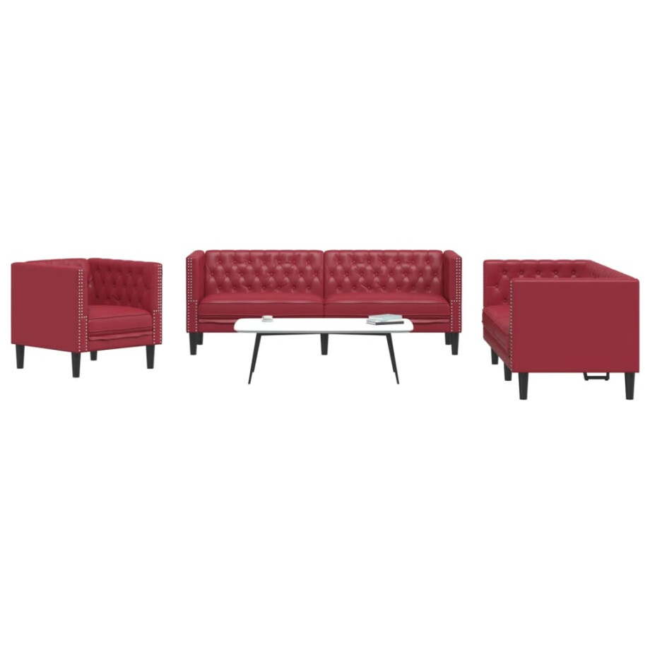 vidaXL 3-delige Loungeset Chesterfield-stijl kunstleer wijnrood vidaXL 3-delige Loungeset Chesterfield-stijl kunstleer wijnrood afbeelding 1