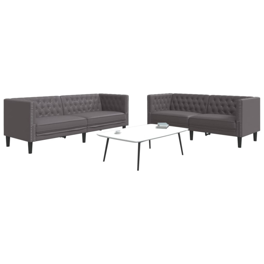 vidaXL 2-delige Loungeset Chesterfield-stijl kunstleer grijs afbeelding 1