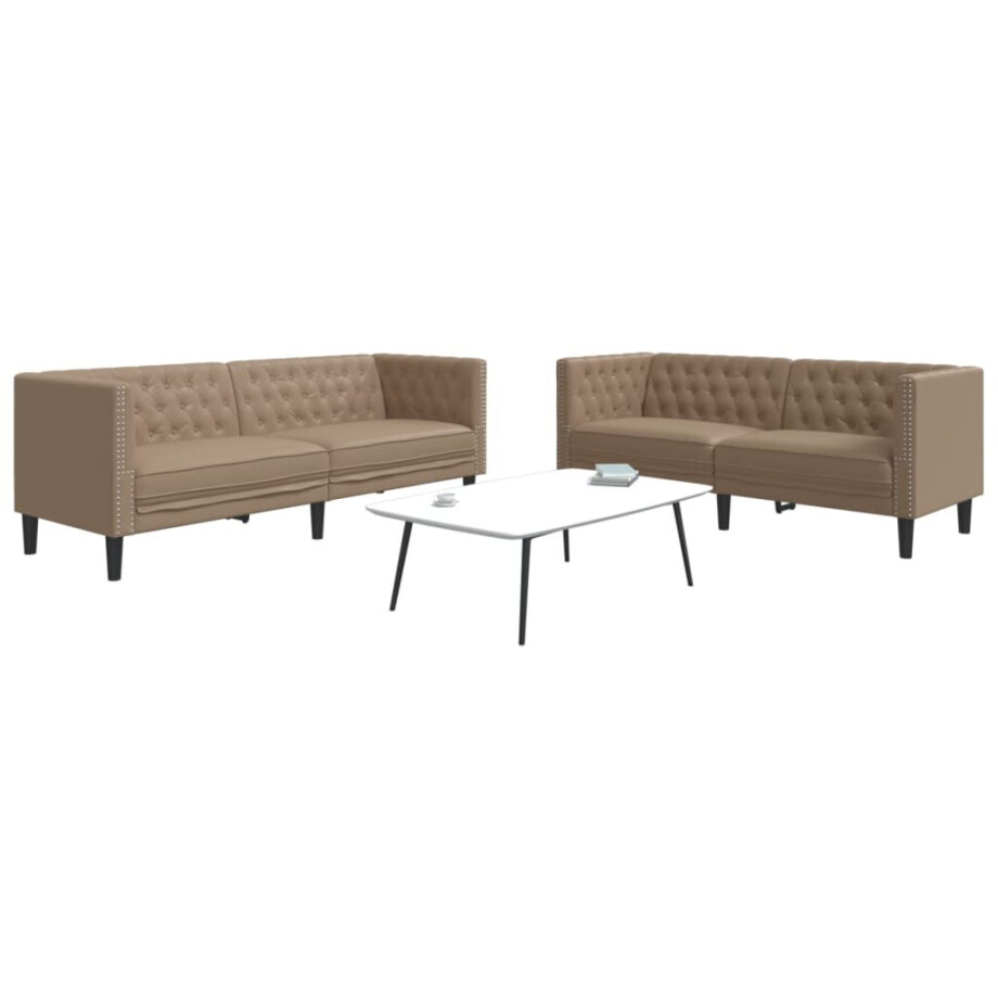 vidaXL 2-delige Loungeset Chesterfield-stijl kunstleer cappuccinokleur afbeelding 1