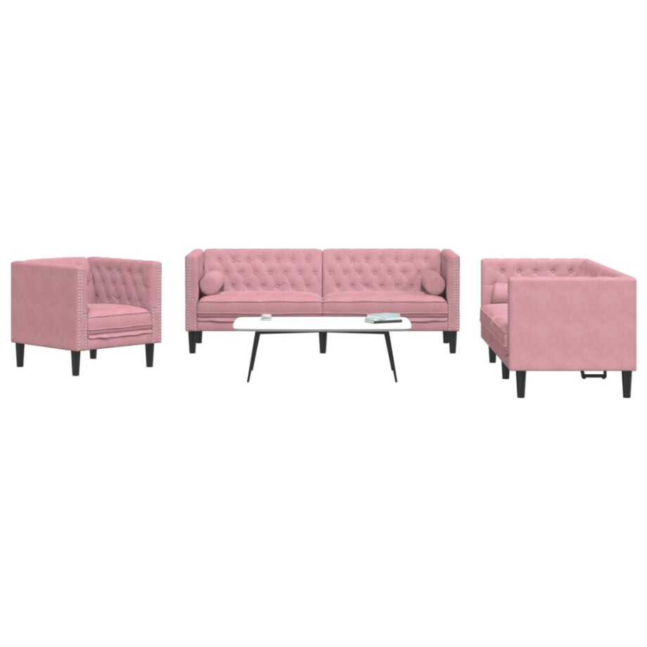 vidaXL 3-delige Loungeset Chesterfield met bolsters fluweel roze vidaXL 3-delige Loungeset Chesterfield met bolsters fluweel roze afbeelding 1