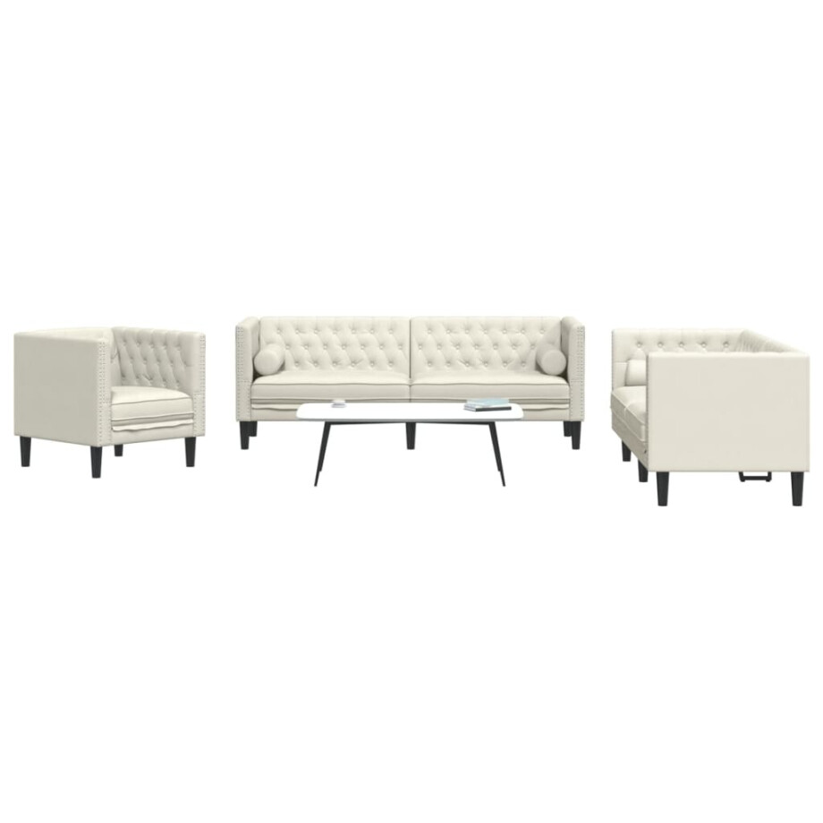 vidaXL 3-delige Loungeset Chesterfield met bolsters fluweel crèmekleur afbeelding 1