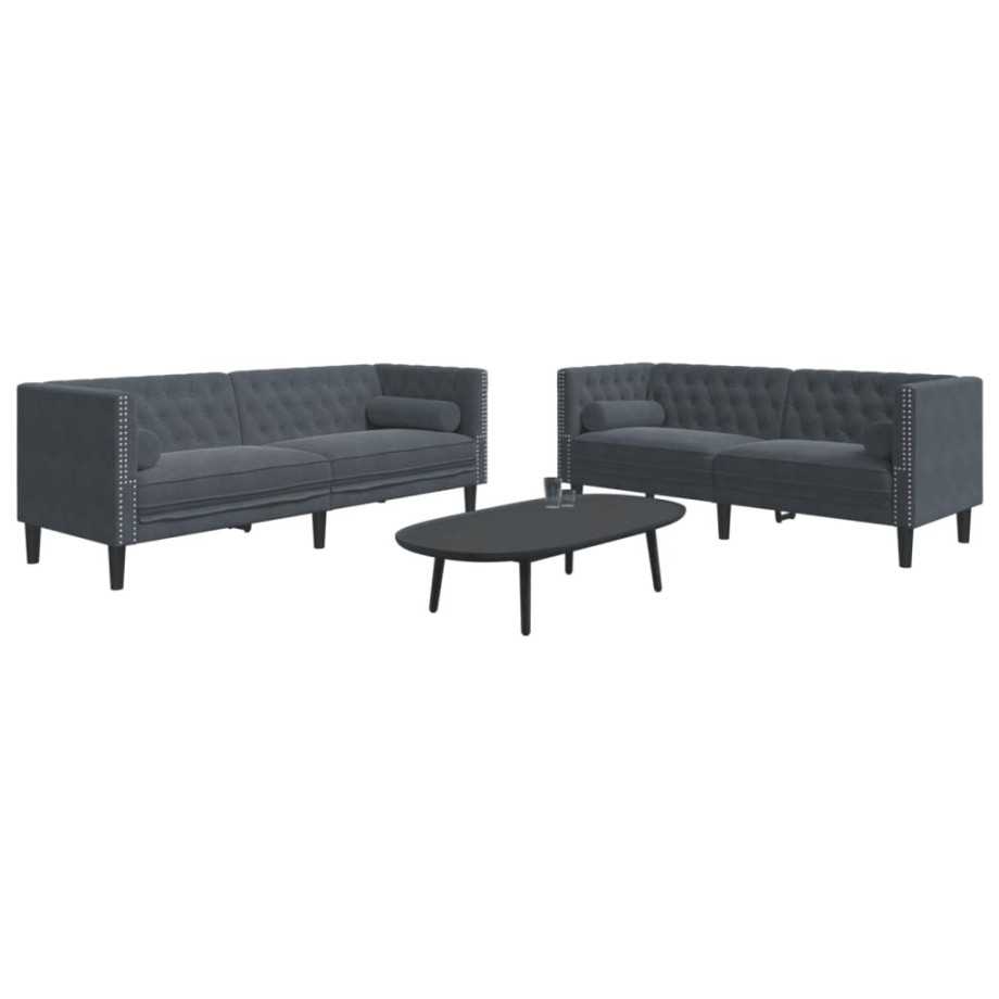 vidaXL 2-delige Loungeset Chesterfield en bolsters fluweel donkergrijs afbeelding 1