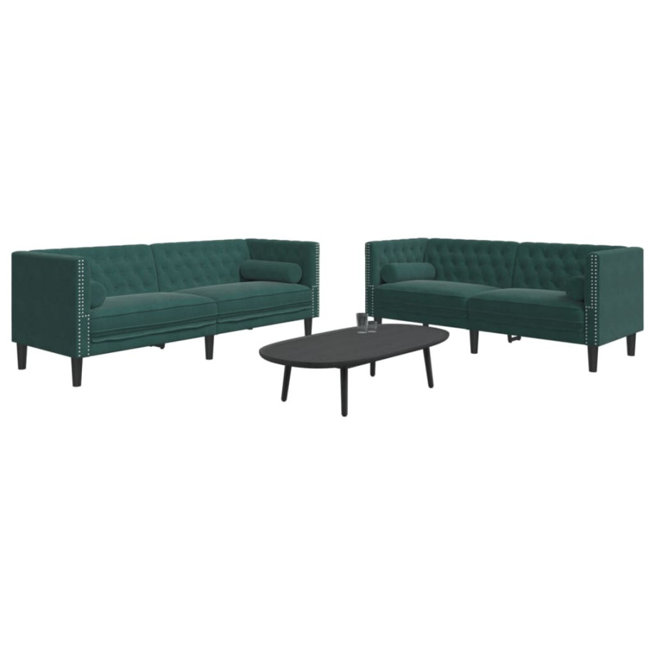 vidaXL 2-delige Loungeset Chesterfield en bolsters fluweel donkergroen afbeelding 1