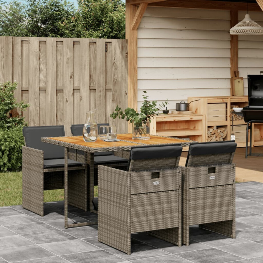 vidaXL 5-delige Tuinset met kussens poly rattan grijs vidaXL 5-delige Tuinset met kussens poly rattan grijs afbeelding 1