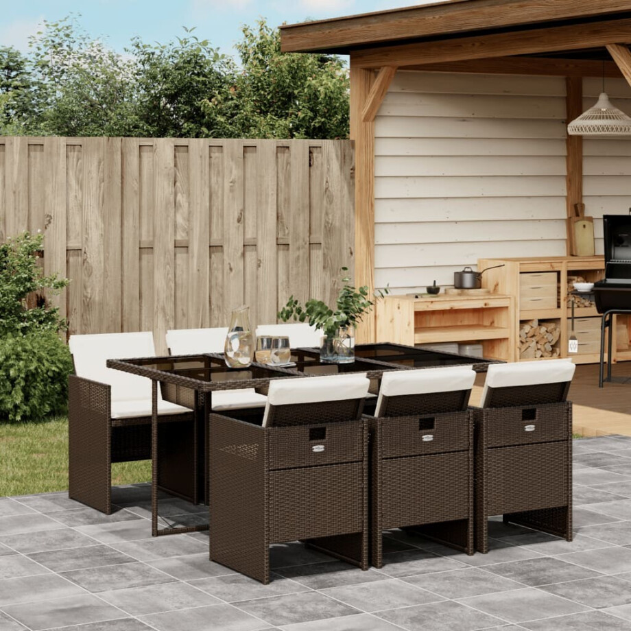 vidaXL 7-delige Tuinset met kussens poly rattan bruin afbeelding 1