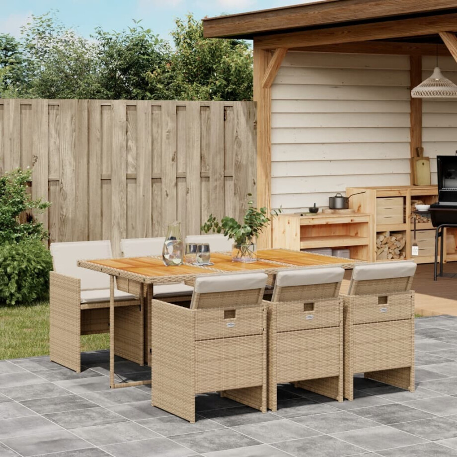 vidaXL 7-delige Tuinset met kussens poly rattan beige afbeelding 1