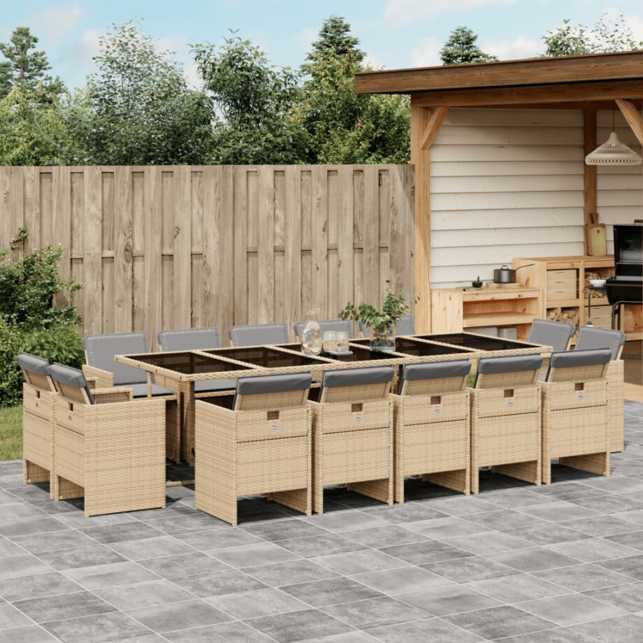 vidaXL 15-delige Tuinset met kussens poly rattan gemengd beige afbeelding 1