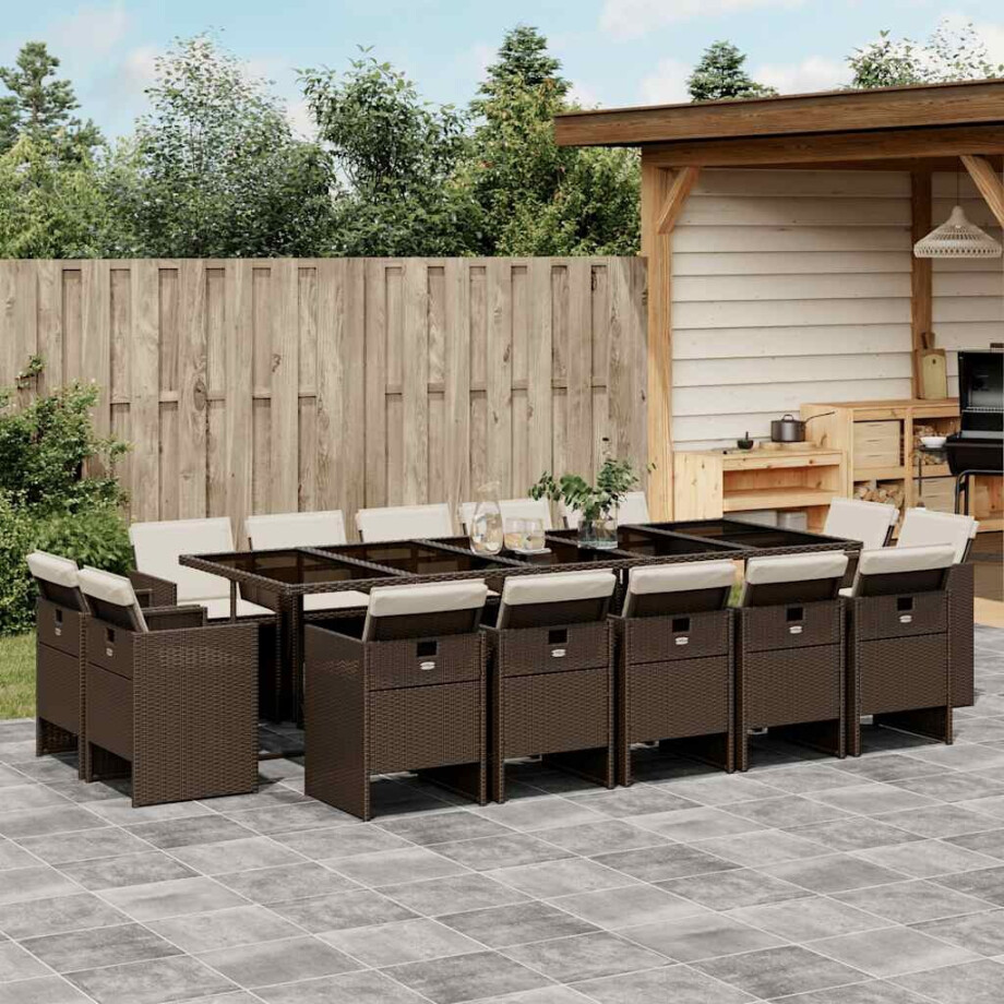vidaXL 15-delige Tuinset met kussens poly rattan bruin afbeelding 1